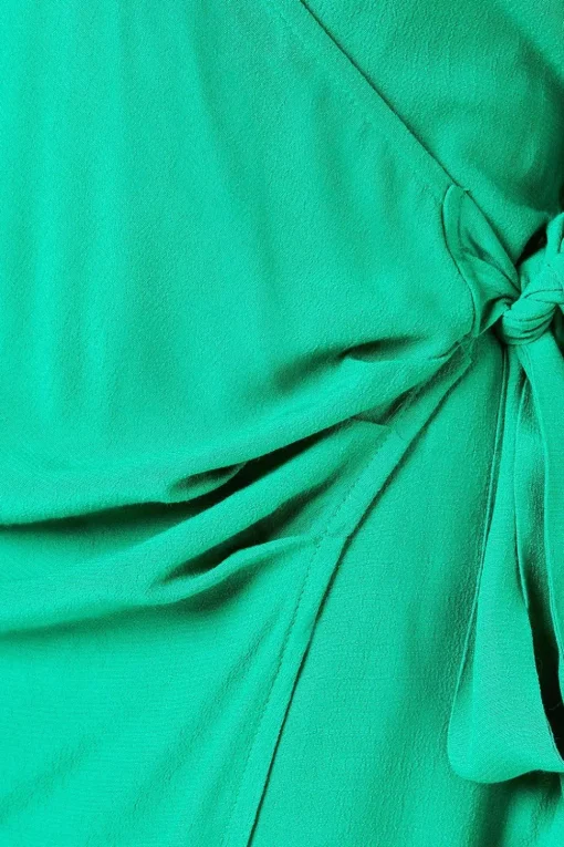 Green Belt Detail Collared Wrap Dress