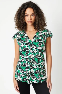 Green Floral Jersey Sleeveless Frill Top