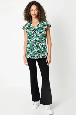 Green Floral Jersey Sleeveless Frill Top