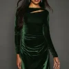 Green Velvet Asymmetric Cut Out Midaxi Dress