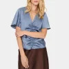 HafiaSZ Blouse V-neck Short Sleeve Satin-