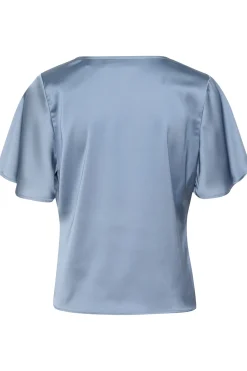HafiaSZ Blouse V-neck Short Sleeve Satin-