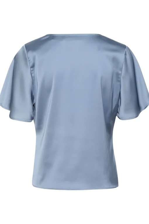 HafiaSZ Blouse V-neck Short Sleeve Satin-