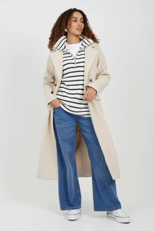 Half Zip Striped Fisherman Knit Jumper
