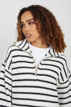 Half Zip Striped Fisherman Knit Jumper
