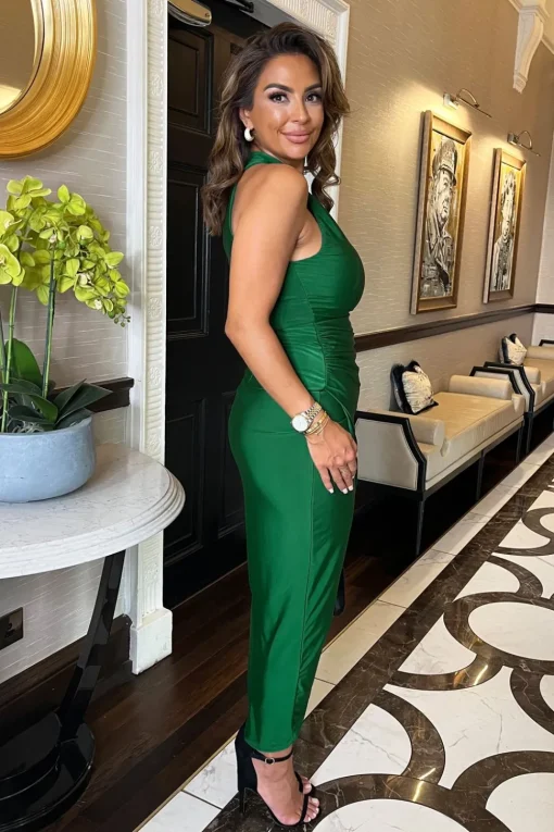 Halter Neck Draped Wrap Skirt Midi Dress