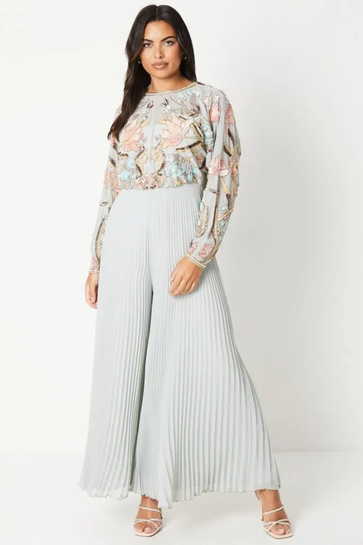 Hand Embellished Bodice Jumpsuit With Pleated Trouser