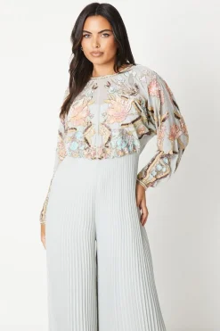 Hand Embellished Bodice Jumpsuit With Pleated Trouser