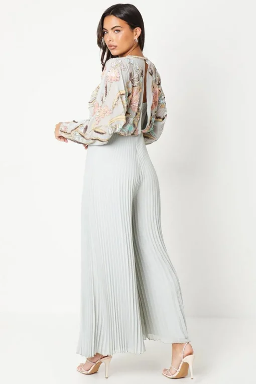 Hand Embellished Bodice Jumpsuit With Pleated Trouser