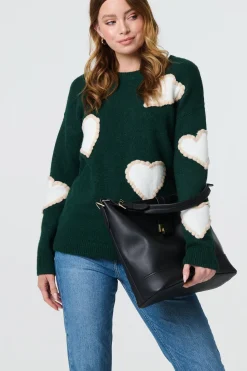 Heart Embellished Slim Jumper