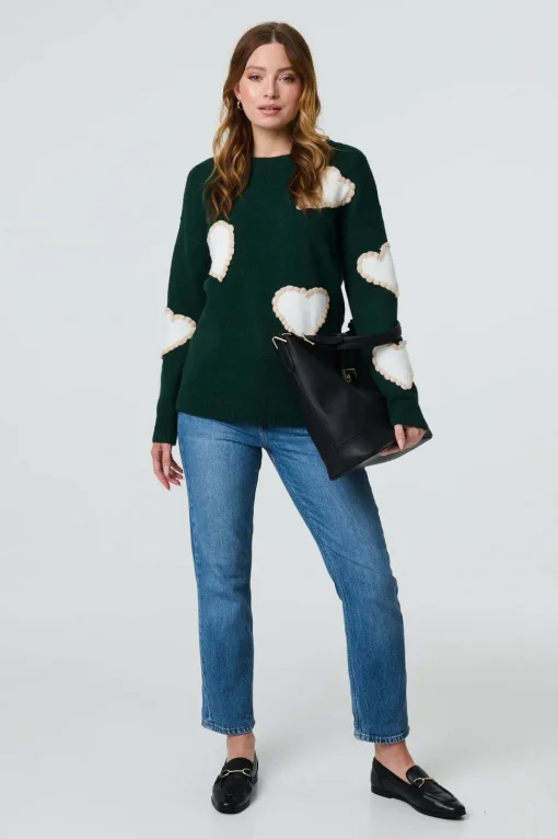 Heart Embellished Slim Jumper