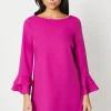Heavy Crepe Plain Flute Sleeve Shift Dress