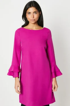 Heavy Crepe Plain Flute Sleeve Shift Dress