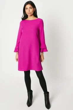 Heavy Crepe Plain Flute Sleeve Shift Dress