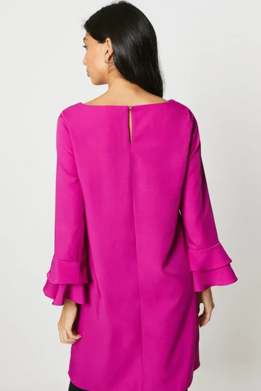 Heavy Crepe Plain Flute Sleeve Shift Dress