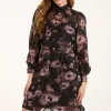 High Neck Floral Dress With Tie