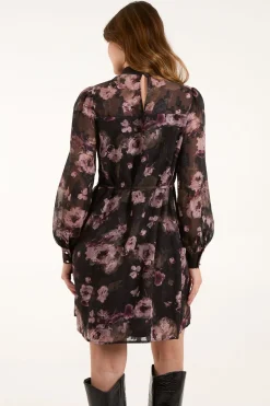 High Neck Floral Dress With Tie