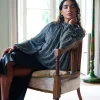 High Neck Puffball Hem Blouse