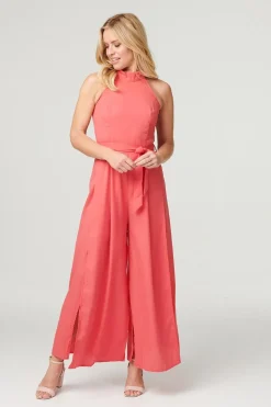 High Neck Split Leg Jumpsuit