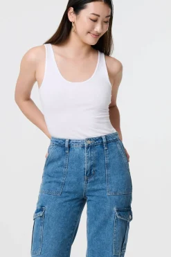 High Waist Denim Cargo Jeans