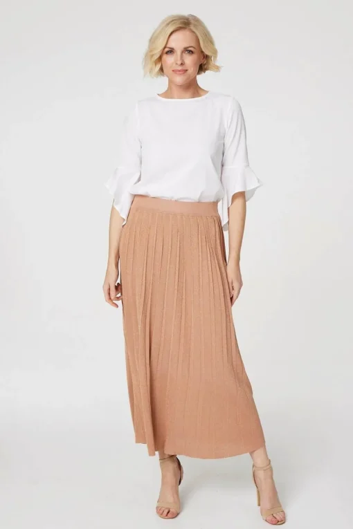 High Waist Pleated Knit Skirt