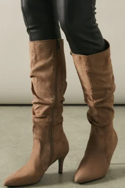 Hista Ruched Mid Heel Pointed Knee Boots