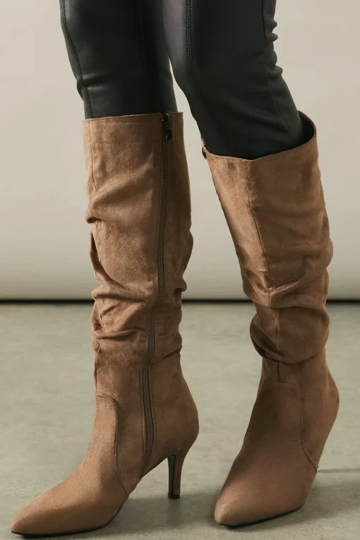 Hista Ruched Mid Heel Pointed Knee Boots