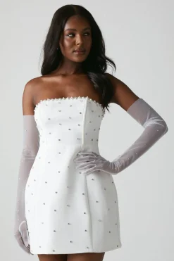 Hotfix Diamante Bandeau Bridal Mini Dress