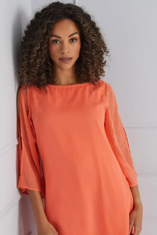 Hotfix V Neck Overlay Dress