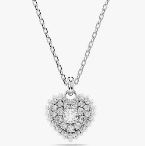 Hyperbola Rhodium Plated White Heart Necklace 5684386