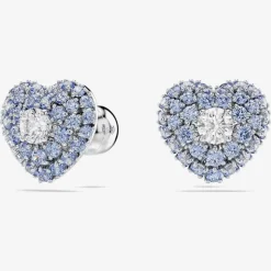 Hyperbola Rhodium Plated Blue Heart Stud Earrings 5683576