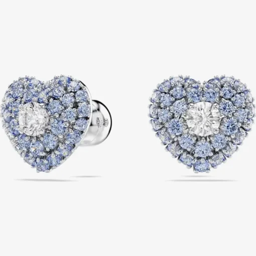 Hyperbola Rhodium Plated Blue Heart Stud Earrings 5683576