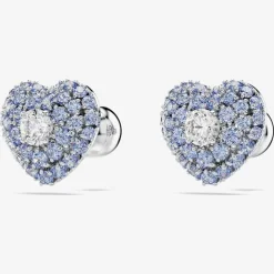 Hyperbola Rhodium Plated Blue Heart Stud Earrings 5683576