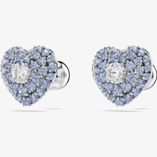 Hyperbola Rhodium Plated Blue Heart Stud Earrings 5683576