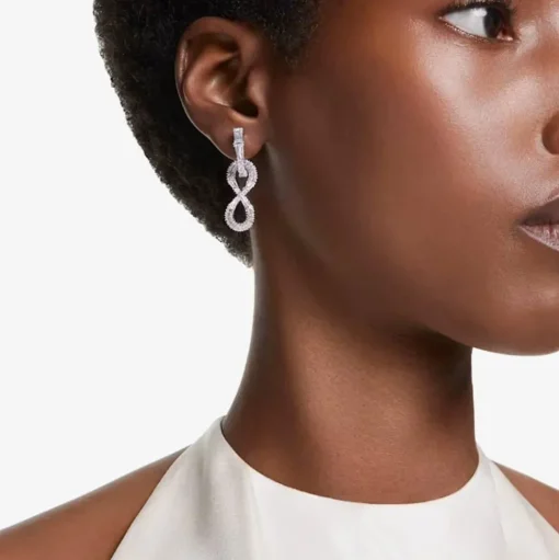 Hyperbola Rhodium Plated White Infinity Dropper Earrings 5679793