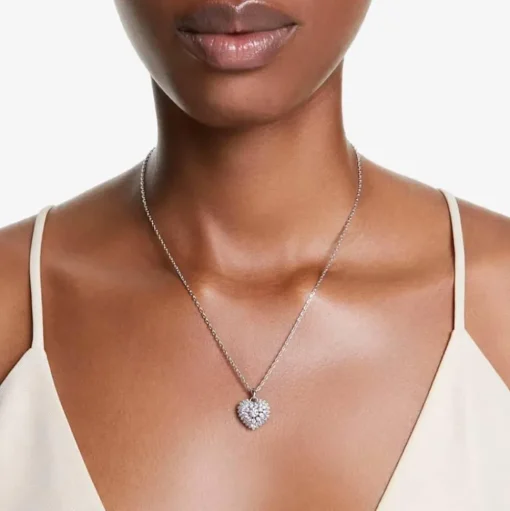 Hyperbola Rhodium Plated White Heart Necklace 5684386