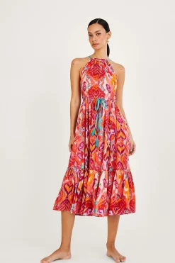 Ikat Paisley Print Halter Midi Dress