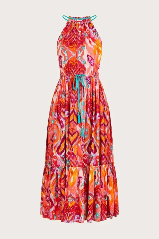Ikat Paisley Print Halter Midi Dress