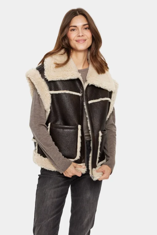 Isaura Faux Leather Shearling Waistcoat-