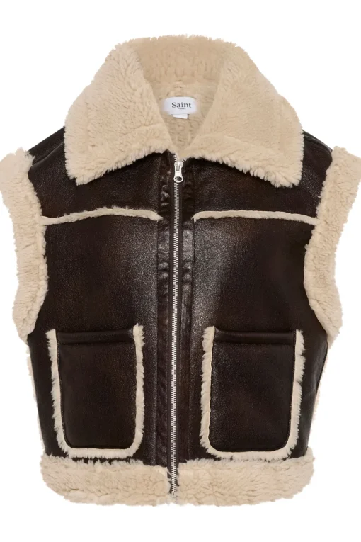 Isaura Faux Leather Shearling Waistcoat-