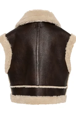 Isaura Faux Leather Shearling Waistcoat-