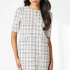Ivory Boucle Button Detail Shift Dress