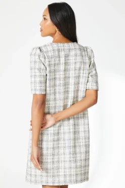 Ivory Boucle Button Detail Shift Dress
