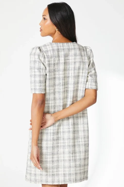 Ivory Boucle Button Detail Shift Dress