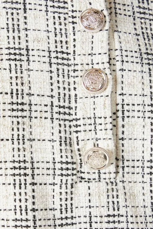 Ivory Boucle Button Detail Shift Dress