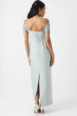 Jacquard Drape Shoulder Maxi Bridesmaid Dress