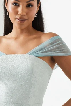 Jacquard Drape Shoulder Maxi Bridesmaid Dress
