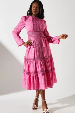 Jacquard Peplum Lace Trim Dress