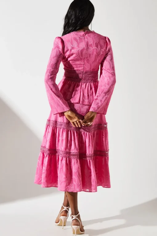 Jacquard Peplum Lace Trim Dress