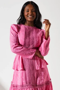 Jacquard Peplum Lace Trim Dress